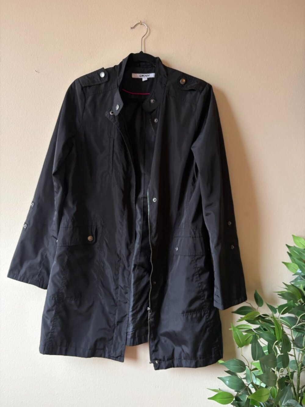 DKNY Black Minimalist City Coat Lightweight Utility Jacket